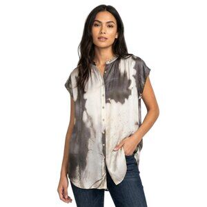 Johnny Was Biya 100% Silk Blouse Top M Medium Tie Dye Marbled Full Button Down